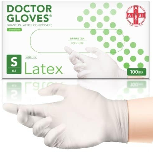 AIESI® Guanti in Lattice monouso con polvere uso medico DOCTOR GLOVES (Confezione da 100 pezzi) taglia S