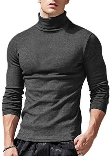 Loalirando T-Shirt sous-Pull Homme Col Roulé à Manches Longues Haut Chaud Automne Hiver Couleur Uni,XL,Gris Foncé