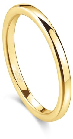 Greenpod 2mm Tungsten Wedding Band Ring for Women Men 24K Gold Plated Domed High Polish Engagement Ring Size 7.5