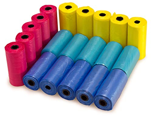 Arquivet, Bolsas colores variados de recambio para excrementos de perro (20 rollos x 15 bolsas), Bolsitas de caca para perros, Accesorios de paseo para mascotas, 300 bolsas de basura