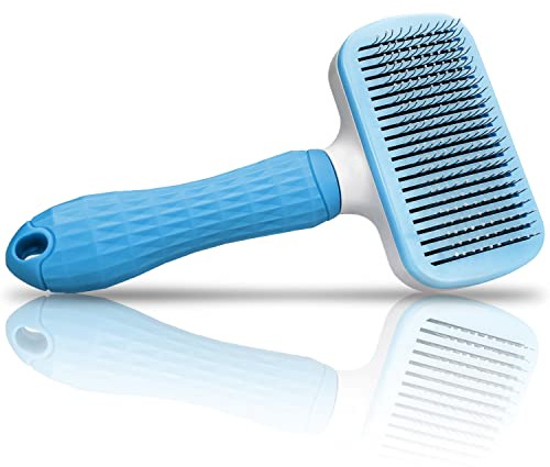 BLUZELLE Selbstreinigende Zupfbürste für Hunde & Katzen – Entfernt Unterwolle & Filz sanft per Knopfdruck – Langhaar & Kurzhaar Fellbürste – PETCLEAN – Marke aus Berlin, Farbe:Blau