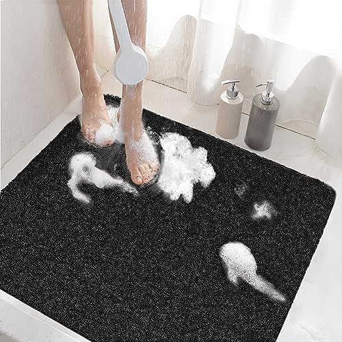 HITSLAM Tapis de Douche Antiderapant, 60x60cm Tapis de Baignoire Antidérapant avec Drain, Doux PVC Luffa Tapis de Bain pour Salle de Bain, Séchage Rapide, Noir
