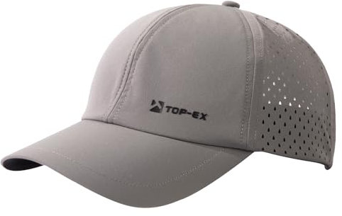 TOP-EX Mens Baseball Cap Lightweight Quick Dry Summer Sports Cap Breathable Water-Resistant UV Sun Cap for Golf & Running Adjustable Dark Grey M/L