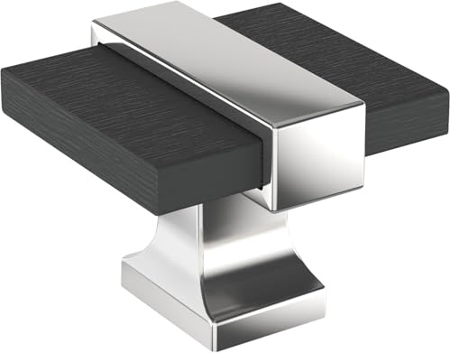 Amerock Overton 1-3/8 inch (35mm) Length Brushed Matte Black/Polished Chrome Cabinet Knob, BP36680BMB26