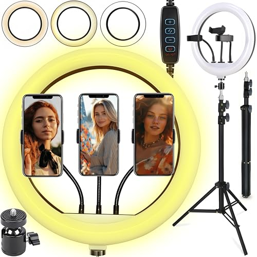 Retoo Ringlicht LED Stativ Handyhalter Ringleuchte für YouTube Selfie Makeup Fotografie Video-Chat Live-Streaming Vlog Dimmbare 3 Lichtmodi 10 Helligkeitsstufen Durchmesser 29,3 cm