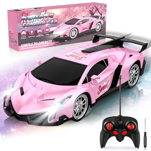 Pink Remote Control Cars, Girls Toys Age 3 4 5 6 7 8 Year Princess Race Car | 1:18 RC Drift Car with Lights Kids Outdoor Toy Gifts for 3-10 Year Old Girls Teenage Birthday Present Xmas Stocking Filler