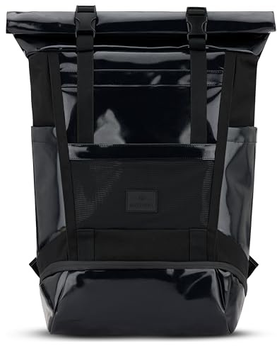 Johnny Urban Rolltop Rucksack Damen & Herren Schwarz - Ashton - Tagesrucksack mit Laptopfach für Uni Arbeit Reise - Großer Backpack mit Extra Schuhfach - Wasserabweisend