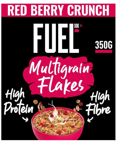 FUEL10K Red Berry Multigrain Flakes High Protein Breakfast Cereal, 350 g (Pack of 1)