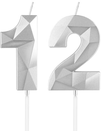 mciskin Silver 12th Birthday Candles, 12th Birthday Decorations for Girl Boy,3D Number 12 Candles for Cake, Pearl Silver Candle Cake Topper Decorations for Birthday Party Weddings Anniversary Supplies