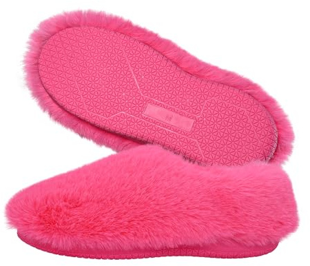 Onmygogo Fuzzy minnesskum sovfötter, fuskpäls vinter sovfötter, snörlösa varma husskor för inomhus- och utomhusbruk, ROSA, 40/41 EU