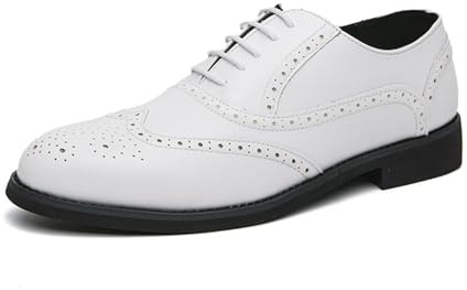 Brogues Wingtip - Zapatos de vestir clásicos con cordones para hombre, color negro, blanco, marrón, zapatos de vestir Derby Prom Fashion Oxford, White, 38 2/3 EU