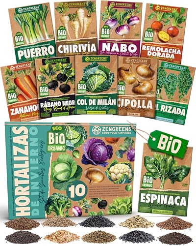 ZenGreens® - Kit de graines de légumes d'hiver bio - 10 variétés pour une culture facile dans le jardin, sur le balcon ou dans une jardinière surélevée - Semences légumes