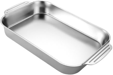 DEARMAMY Teglia Rettangolare in Acciaio Inox per Arrosti - Teglia da Forno Resistente 41x24 Cm per Forno E Piano Cottura a Induzione