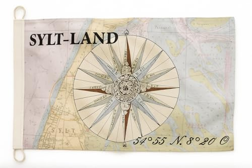 Sylt-Land Flagga med vindros och sjökarta – kuststil möter maritim design, ultra-fartygsflaggduk/60 x 40 cm