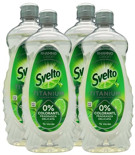 Detergente Per Stoviglie a Mano, Titanium Concentrato. 0% Coloranti, Fragranza Delicata Al TÈ VERDE Che Dona Freschezza Durante Il Lavaggio 650ml (4 Unità)