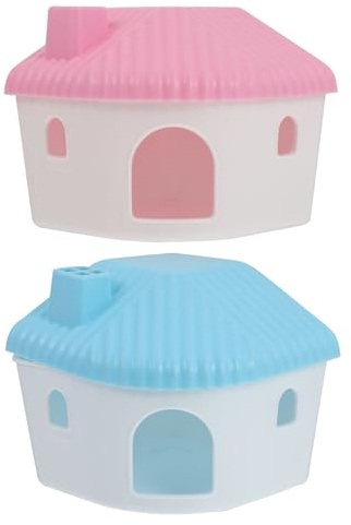 Générique Cabane Cachette Confortable et Hamster en Plastique Souris pour 2 Pièces Bleu et Rose Lieu de Sommeil pour Petits Rongeurs en Cage