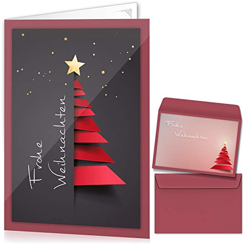 beriluDesign Weihnachtskarten mit Umschlägen 15er Set - Klappkarten mit Weihnachtsbaum-Motiv für die schönsten Weihnachtsgrüße