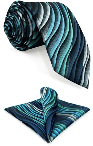 Shlax&Wing Mens Corbatas Ripple Azul Multicolor Seda Verde Long Seda