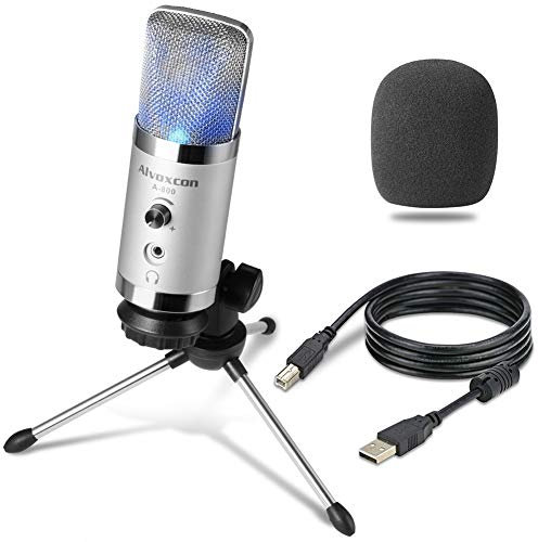 Alvoxcon USB Microphone Computer Mic with Headphone Monitor Jack for Mac & Windows PC, Laptop, Podcasting, Studio Recording, Steaming, Twitch, Voiceover, PS4 Gaming, YouTube Video,with Desktop Stand