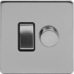Soho Lighting Brushed Chrome Flat Plate Dimmer and Rocker Switch Combo Blk Ins Screwless (2 Way Switch & Trailing Dimmer)