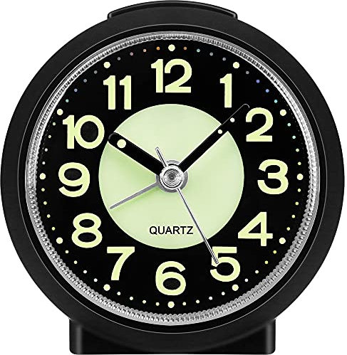Jcobay Analogue Alarm Clock Simple Alarm Clocks Bedside Non Ticking Battery Powered Luminous Silent Clock with Snooze Light Glow in the Dark Table Clocks for Bedrooms Heavy Sleepers Desk Office Travel
