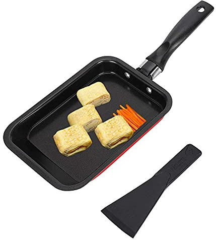 Pequeño Tamagoyaki Sartén, Japonesa Rectángulo Tortilla Sarten con Espátula, Sartén Rectangular de Antiadherente, sartén de friendo de Acero al carbono para rollos de huevo