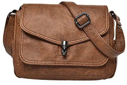 Sac à bandoulière à Rabat en Souple pour Dame rétro Sacs à bandoulière de Couleur décontractés avec Sac à glissière Sacs à bandoulière pour - Brun