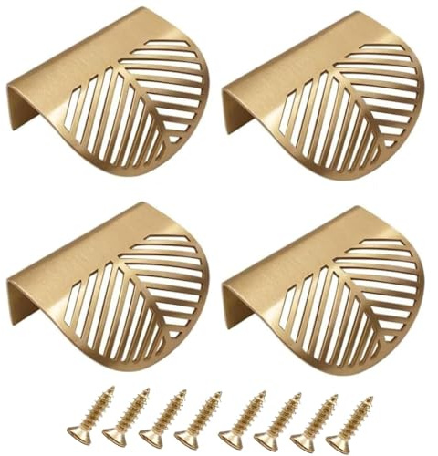 Uadme 4Pcs Gold Cabinet Handles, Modern Concealed Finger Edge Pulls Furniture Handle for Drawer, Wardrobes, Cabinets and Kitchen, Brushed Brass