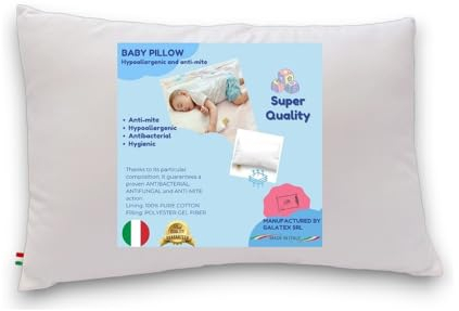 GM Almohada 40x60 Almohada de Cuna Transpirable hipoalergénica antiácaros con Funda 100% algodón Italiano Made in Italy