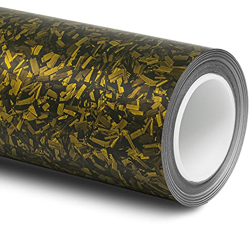 Folindo® 3D Forged Carbon Autofolie Gold Matt (23,92€/m²) | 100 x 152 cm | Selbstklebende Luftkanal Folie zur Auto Folierung | Blasenfrei