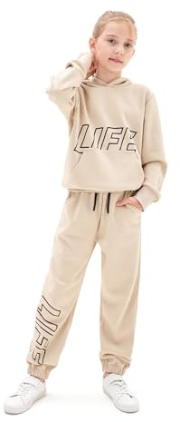 NATUST Kids Tracksuit Hoodie with Jogger Sweatpants Sports Activewear Set Girls Boys Khaki 7-8 Years (manufacturers's size: 130)