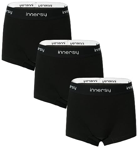 INNERSY Girls Boxers Underwear Light Flow Period Pants 8-16 Years Pack of 3 | for Before & End of Periods, Teens Menstrual Boyshorts Panties, Teenager First Starter Kit, Cotton Leakproof Boxer Knickers