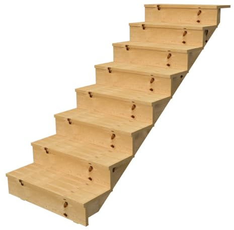 Berlin - Terrassentreppe Holz - H122cm 7 Stufen, Breite 120cm, MIT Setzstufen- Vinuovo - Set für Ihre Außentreppe aus Holz