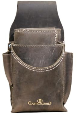 Gastrokönig Kellnertaschen-Set, das Original, lebenslanges Gastrokönig-Garantieversprechen, Kellnergeldtasche, Kellner-Portemonnaie, Kellnerbörse aus Leder, hochwertig und robust (Stone)