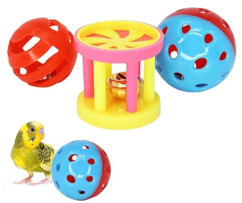 BommFu Vogelspielzeug Für Papageien | Kauspielzeugbälle Für Sittiche | Kaukugeln Wellensittich Spielzeug Mit Glocke Mit Kleinen Löchern - Für Haustiere, Papageien, Wellensittiche, Conures