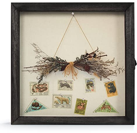 TJ.MOREE Large Shadow Box Display Case With Glass Window Door - Wedding Bouquet Memorabilia Medals Photos Memory Frame for Keepsakes (Rustic Black, 12 x 12)