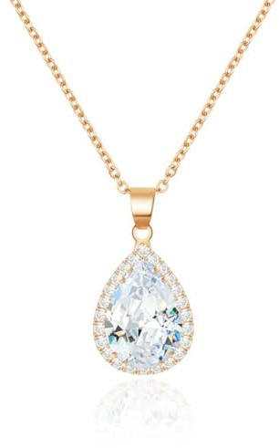Linawe Diamant Anhänger Kette Halskette Damen, Rosegold Geburtsstein Schmucksets Schmuck Set Kristall Kette Rosegold Damen, Kettenanhänger Damenkette Charm Kette Jewelry
