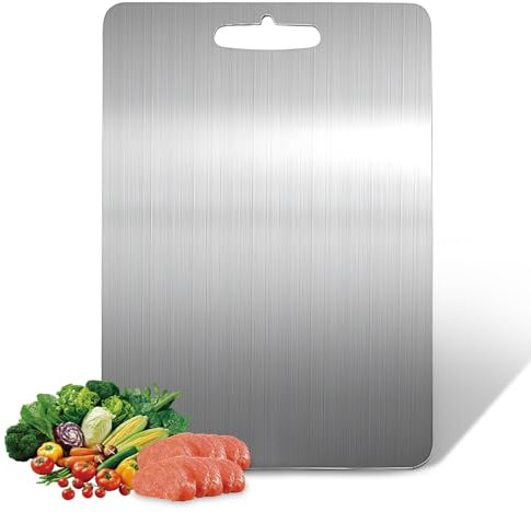 304 Stainless Steel Chopping Board, Thicken Titanium Cutting Board, 14 x 9.8in Food-Grade Double Sided Cutting Boards for Kitchen, Meat, Fruit, Vegetables, Dishwasher Safe