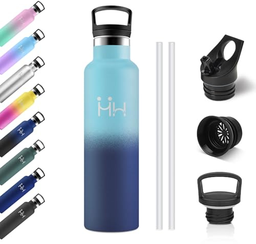 Borraccia Acciaio Inox 750ml, Borraccia in Acciaio Inossidabile con Cannuccia, Isolamento Termico a Doppia Parete, senza BPA, a Prova di Perdite, Riutilizzabile, Termos per Sport, Palestra, Viaggio