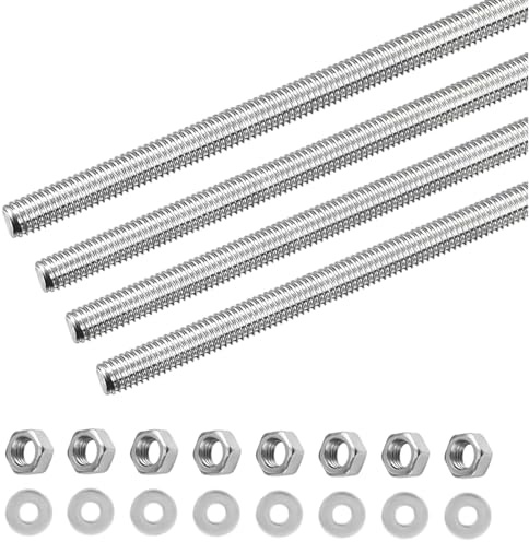 Beojonvy Lot de 4 tiges filetées M6, 300 mm, entièrement en acier inoxydable, avec 8 rondelles, 8 écrous hexagonaux et à bride, pour la fabrication de machines et de meubles (M6 x 300 mm)