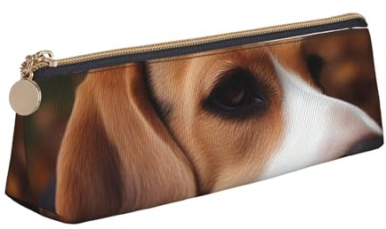 LHDGBNV Estuche de cuero para lápices, elegante estuche delgado con cremallera, bonito estuche de maquillaje Beagle para el trabajo y la oficina