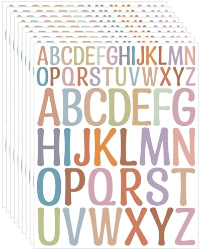 FUGLUS Letras adhesiva, 416 unidades/8 hojas de letras adhesivas Colores Morandi, pegatina de vinilo, letras para pegar, grandes, resistentes a la intemperie, para buzón, letreros, número de dirección