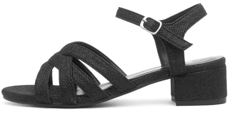 Lilley Womens Black Glitter Heeled Strappy Sandal