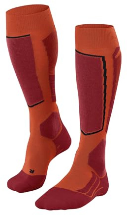 FALKE SK2 Intermediate Wool M Kh lana hilo funcional gruesos cálidos 1 par, Calcetines de esquí Hombre, Naranja Flash Orange 8034, 46-48