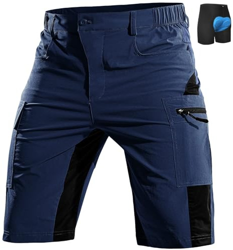Cycorld Mountain-Bike-Shorts-Mens-Padded Biking Baggy Cycling Short Padding Liner with Zip Pockets (Navy, Medium)