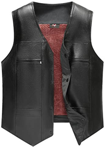 Chaleco de Cuero para Motocicleta para Hombre Chaleco de Montar de Piel de Oveja a Prueba de Viento Chaleco sin Mangas con Forro de Piel para Hombre Beige XXL
