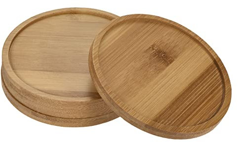 PATIKIL Plant Pot Saucer, 4 Pack 4.7 Inch OD Bamboo Round Flower Drip Tray for Indoors
