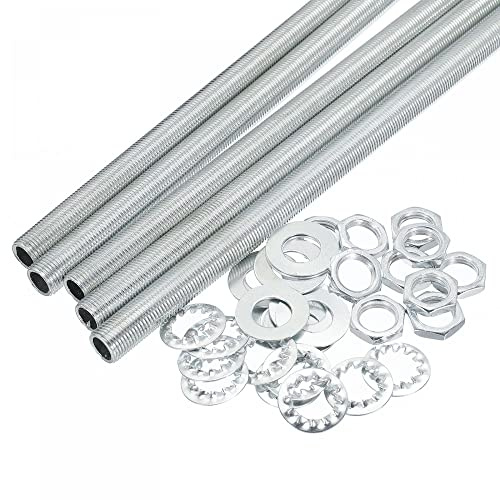 sourcing map 30cm Tige Filetée Creuse pour Lampe Trousse avec Encoches Écrous Rondelles 1/8IP Filetage Fixations Assortiment pour Luminaire éclairage Réparation Assemblage Coffret de 35