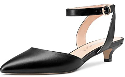Aachcol Femmes Bas Kitten Talon Heel Escarpins Lanières Cheville Slingback Pointu Bout Sandales Dress Chaussures Mariage Party 3 CM Noir Matte 35 EU