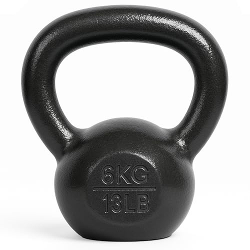 unycos - Pesa Rusa de Hierro Fundido, Kettlebell de 6 kg con Revestimiento Duradero, Mango Amplio para Ejercicios y Entrenamientos de Musculación, Culturismo y Fitness, Gimnasio en Casa (Negro)